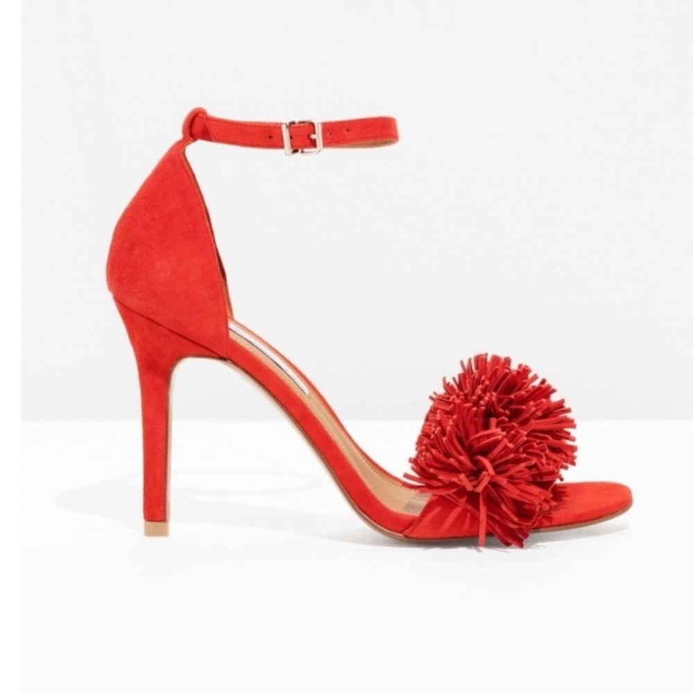 & OTHER STORIES Suede Fringe Sandalette Dandal Heels Size 37 Leather